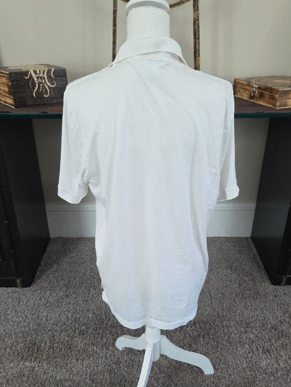 Lacoste White Polo with Light Blue and Navy Argyle Front - Picture 2 of 7